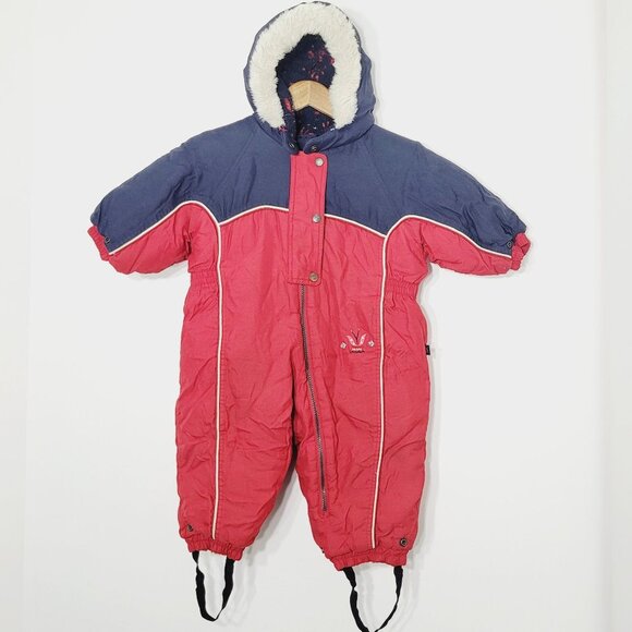 Mini Ungava Vintage Toddler One Piece SnowSuit Red Zippered Insulated Hooded 24m - Picture 1 of 13